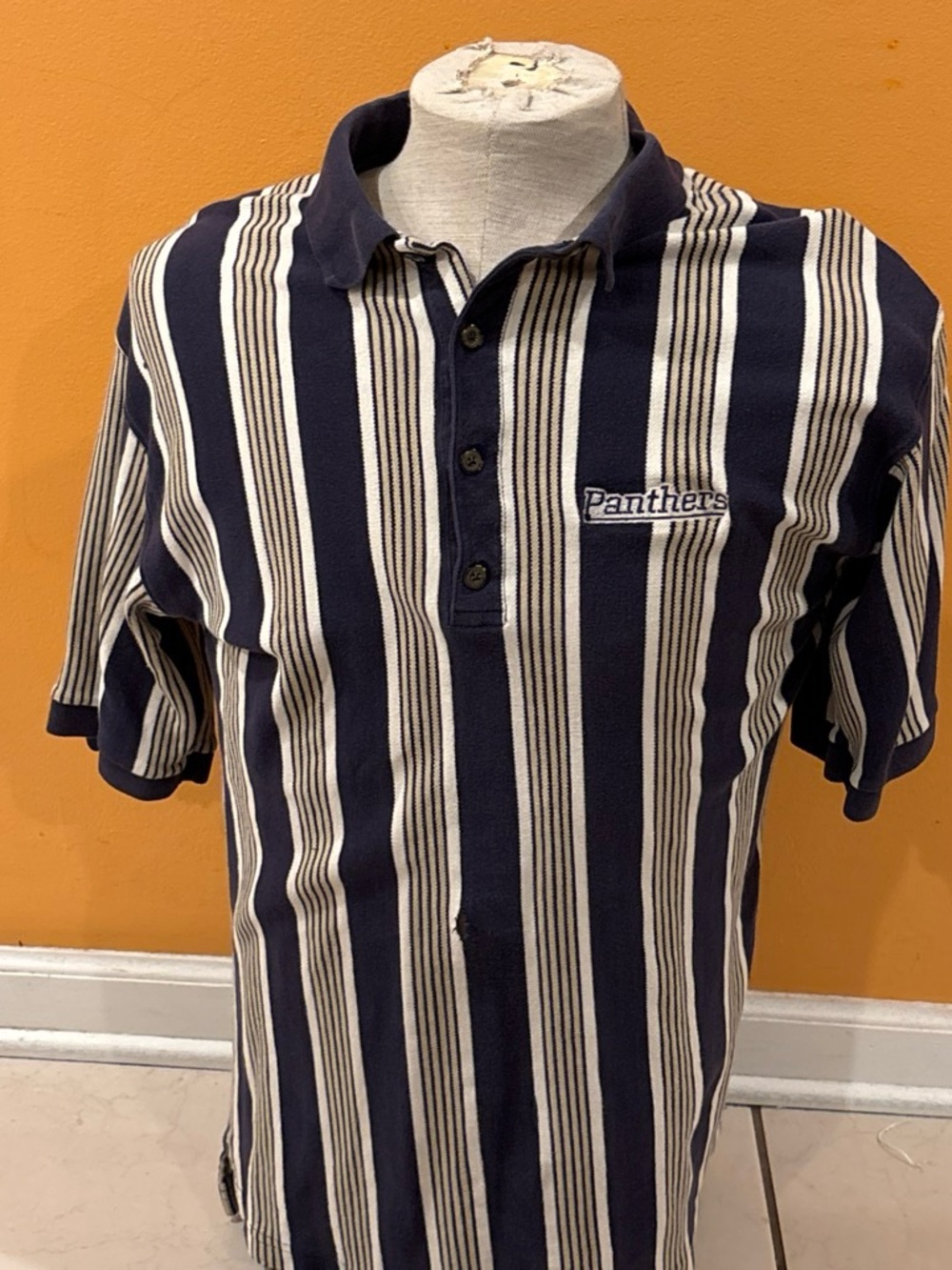Navy and Cream Striped Polo Shirt